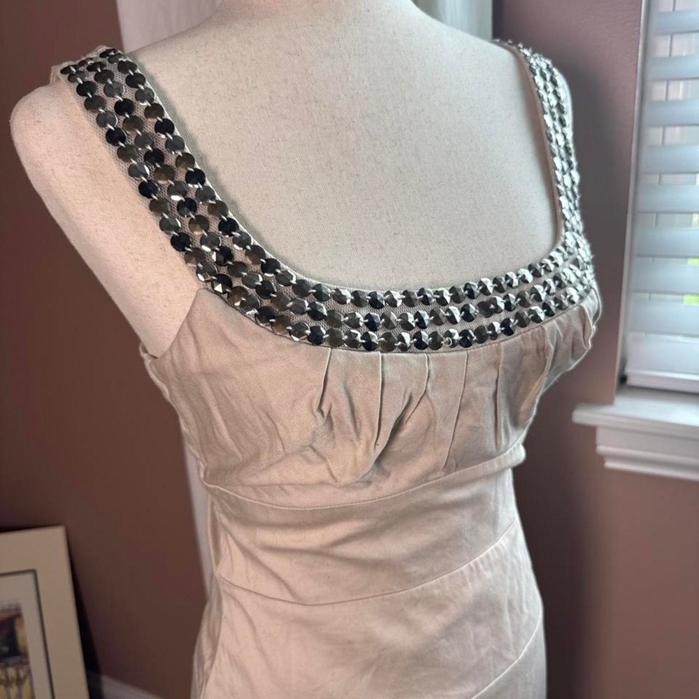 vintage Bisou Bisou cream dress with beaded neckline and ruched bodice Size 6